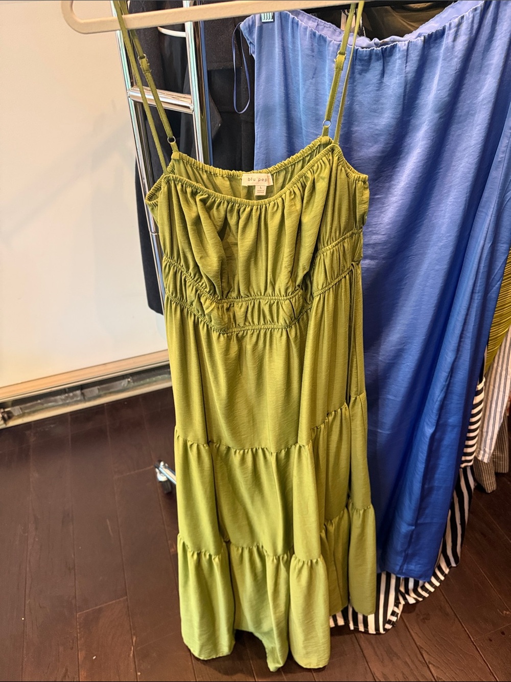 Blu Pepper Olive Green Tiered Maxi Dress